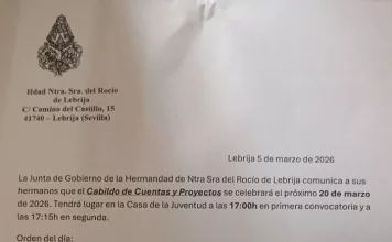 Hoy: Cabildo de cuentas de la Hermandad del Rocío de Lebrija